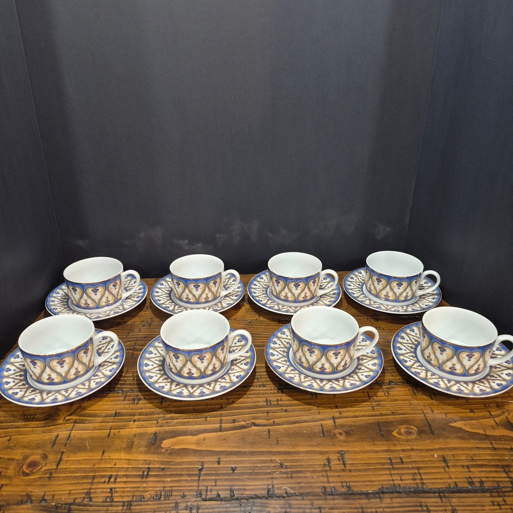 Vtg 90s American Atelier Traditions 5070 Judaica Cups & Saucers Set of 8